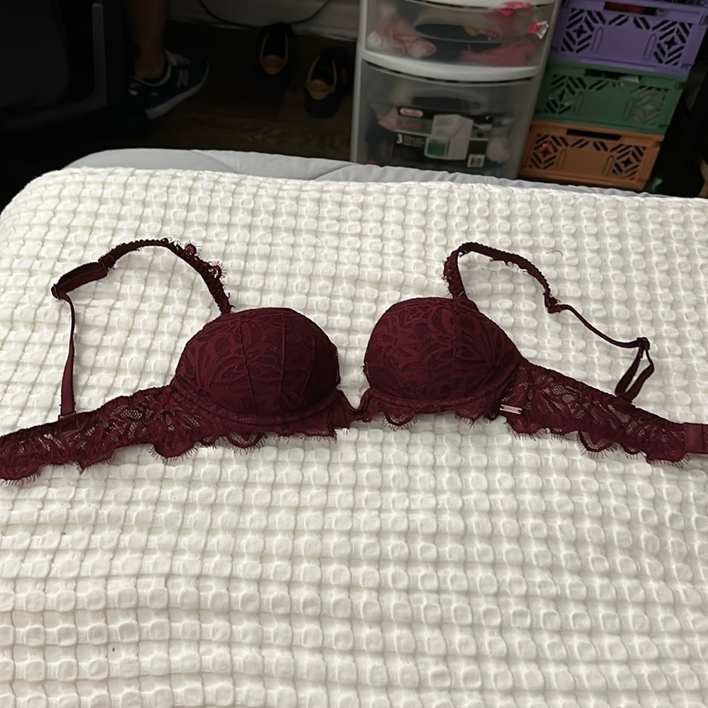 PINK wine lace bra